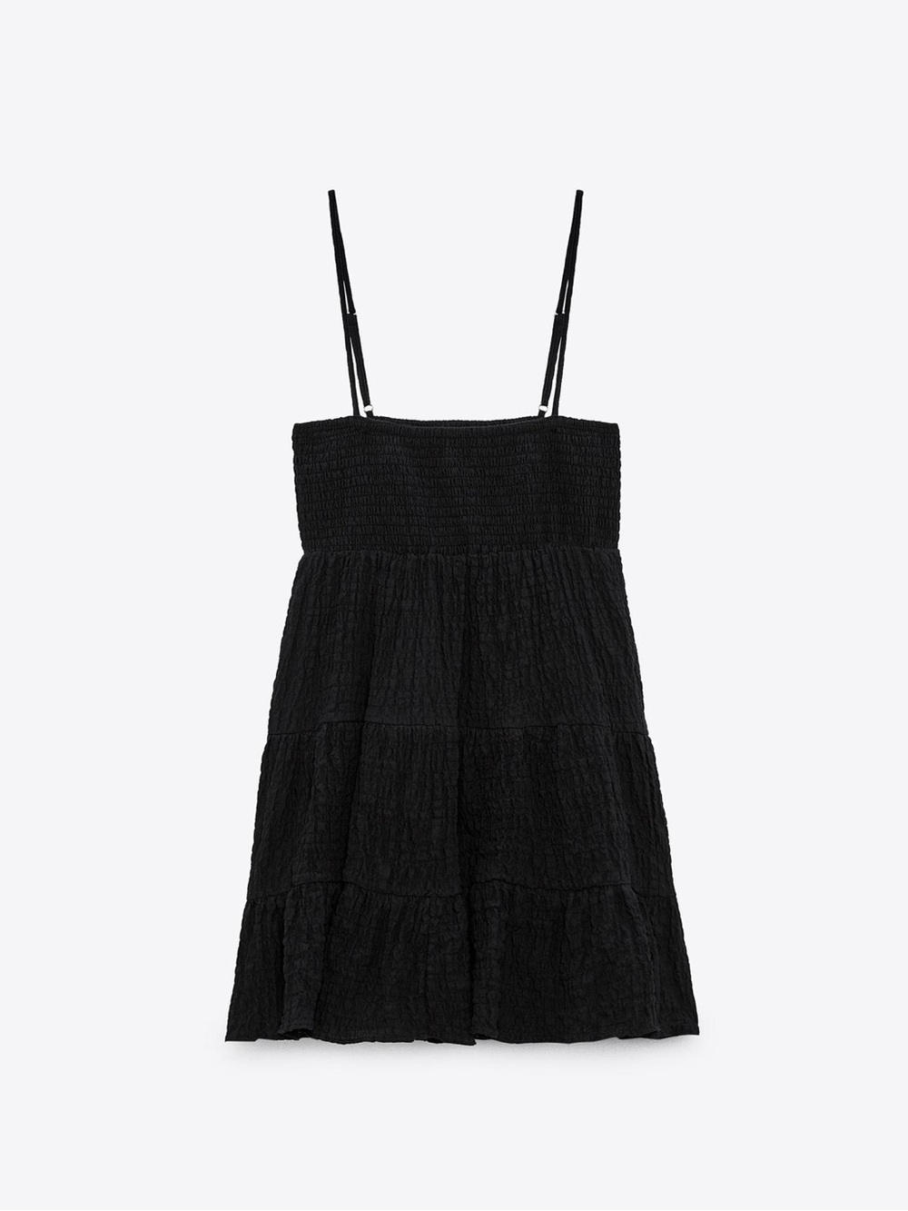 Zara Black Smocked Spaghetti-Strap Dress